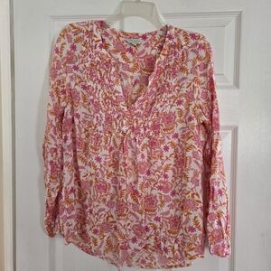 Lucky Brand Floral Pink and Orange Women's Top Large